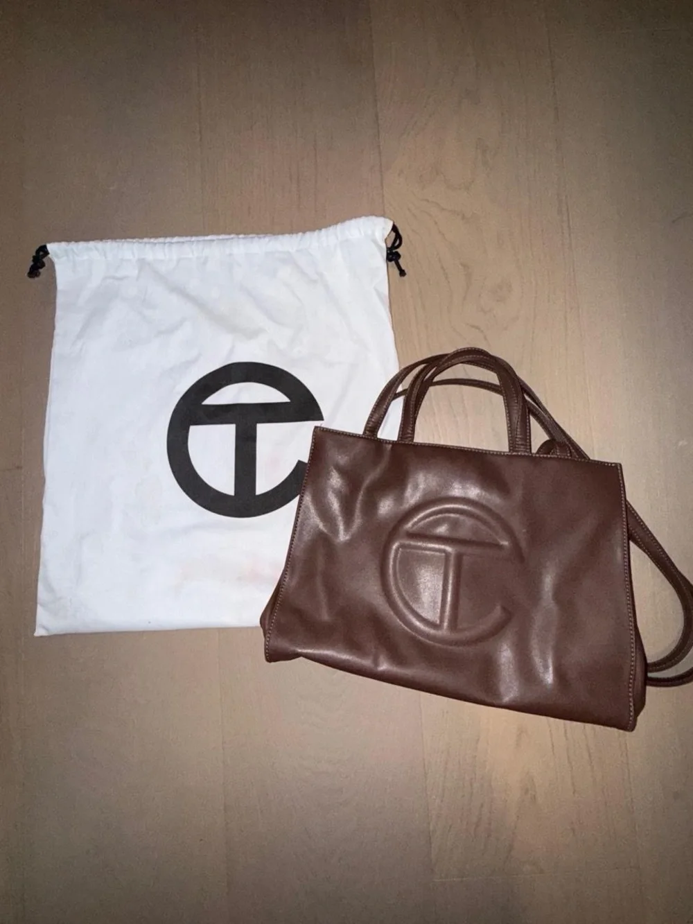 Telfar Chocolate Brown Logo Leather Tote